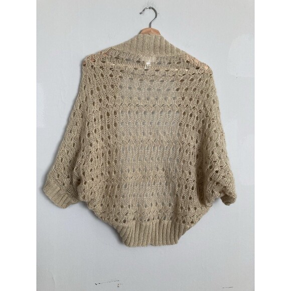 Vtg Ann Taylor Loft Sweater Cardigan Alpaca Mohair Open Knit M/L Petite Beige - Picture 7 of 9
